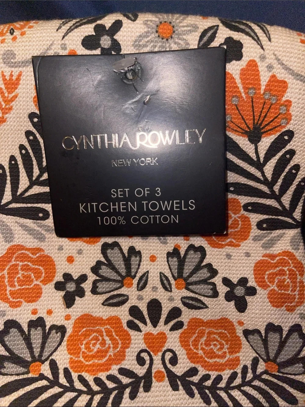 Cynthia Rowley Floral with Sugar Skulls Kitchen Towels - Orange & Black on Cream